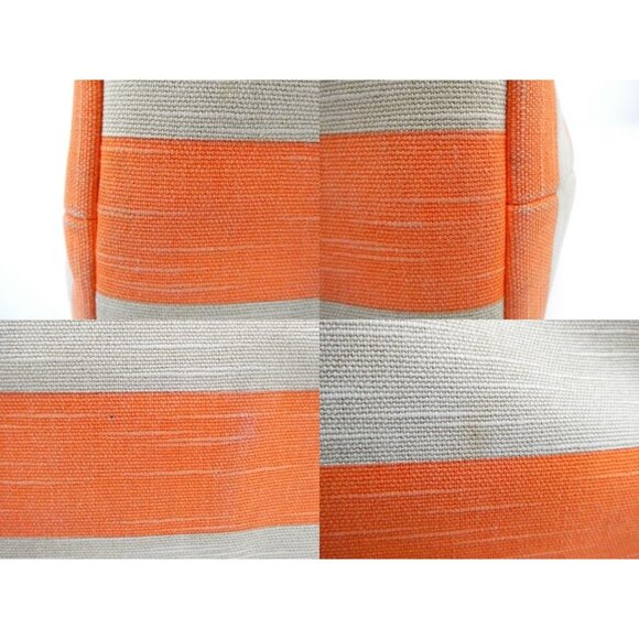 Kate Spade New York Orange & Khaki Striped Canvas Tote Bag With Leather Handles - Picture 13 of 15